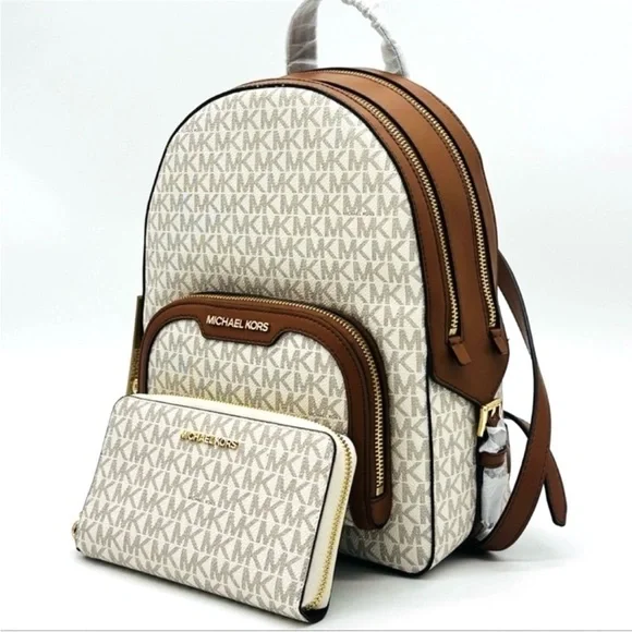 Michael Kors Medium Jaycee Zip Packet Backpack & Large Flat MF Phone Case Wallet